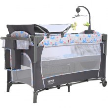 Kočárek VEVOR, nosnost 77 lb, snadné skládání Přenosný kočárek u postele s úložným košem a kolečky, kolébka, noční postýlka s moskytiérou pro novorozence chlapce