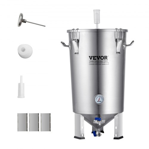 VEVOR 304 Stainless Steel Kettle, 8 GALLON Beer Brew Fermentor, Brew Bucket Fermentor for Brewing, Home Brewing Supplies with Base, Kettle Stock Pot Includes Lid, Handle, Valve, Spigot, Thermometer