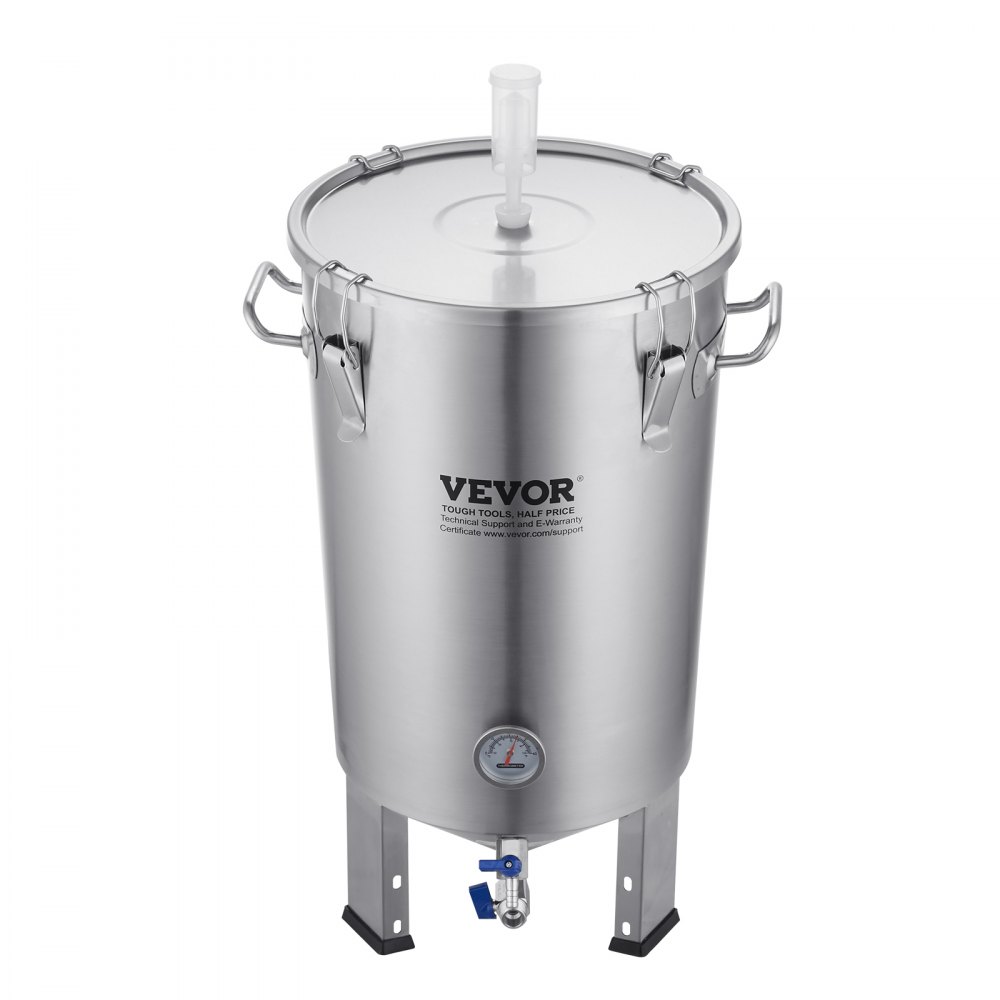 VEVOR 8 gallon beer brew kettle stainless steel with thermometer and spigot.