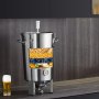 VEVOR 8 gallon beer brew kettle with front view of grains, corn, berries, and fruit, beside a glass of beer.
