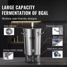 VEVOR 304 Stainless Steel Kettle, 8 GALLON Beer Brew Fermentor, Brew Bucket Fermentor for Brewing, Home Brewing Supplies with Base, Kettle Stock Pot Includes Lid, Handle, Valve, Spigot, Thermometer