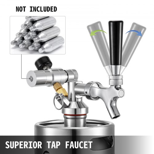 VEVOR Beer Mini Keg 68 Oz, Mini Keg Growler w/Tap Faucet, Pressurized Growler 304 Stainless Steel, Pressurized Beer Growler with Co2 Pressure Regulator, Beer Dispenser Portable Carbonated Growler