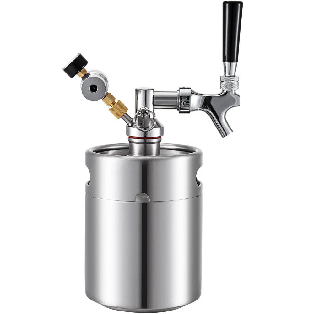 VEVOR 2L Beer Mini Keg Tap Pressurized Growler Stainless Steel Beer Dispenser