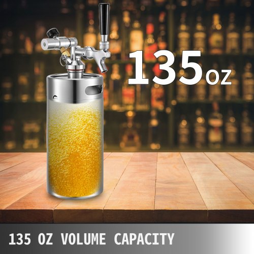 VEVOR Beer Mini Keg 135 Oz, Mini Keg Growler w/Tap Faucet, Pressurized Growler 304 Stainless Steel Pressurized Beer Growler with Co2 Pressure Regulator, Beer Dispenser Portable Carbonated Growler