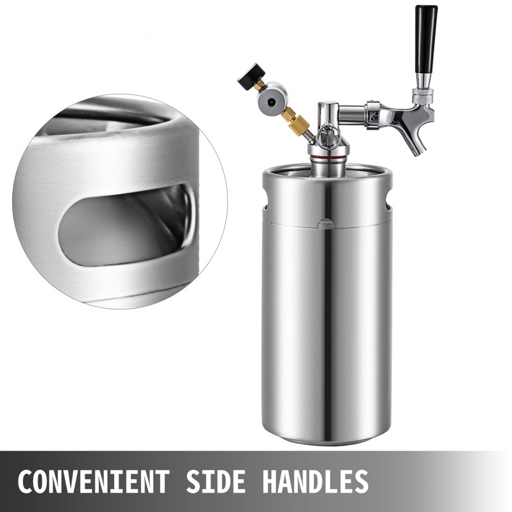 VEVOR 4L Mini Beer Keg Taps Pressurized Growler Brewing Beer Dispenser w/ Faucet