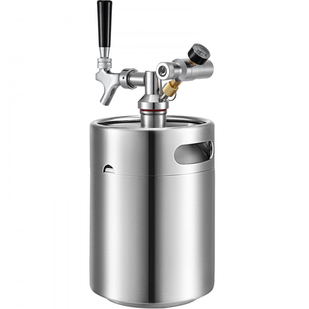 VEVOR Beer Mini Keg 169 Oz, Mini Keg Growler w/ Tap Faucet, Pressurized Growler 304 Stainless Steel Pressurized Beer Growler with Co2 Pressure Regulator, Beer Dispenser Portable Carbonated Growler