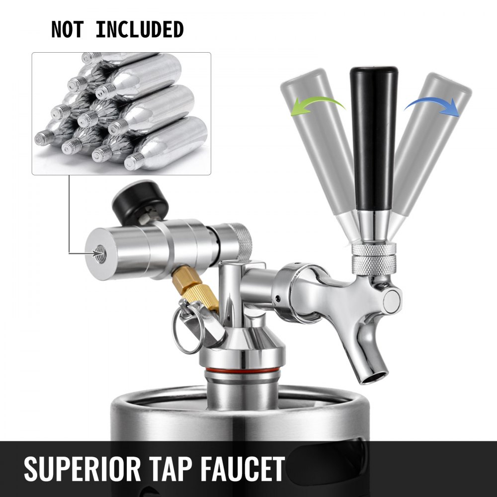 VEVOR Beer Mini Keg 169 Oz, Mini Keg Growler w/ Tap Faucet, Pressurized Growler 304 Stainless Steel Pressurized Beer Growler with Co2 Pressure Regulator, Beer Dispenser Portable Carbonated Growler