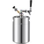 VEVOR Beer Mini Keg 169 Oz, Mini Keg Growler w/Tap Faucet, Pressurized Growler 304 Stainless Steel Pressurized Beer Growler with Co2 Pressure Regulator, Beer Dispenser Portable Carbonated Growler