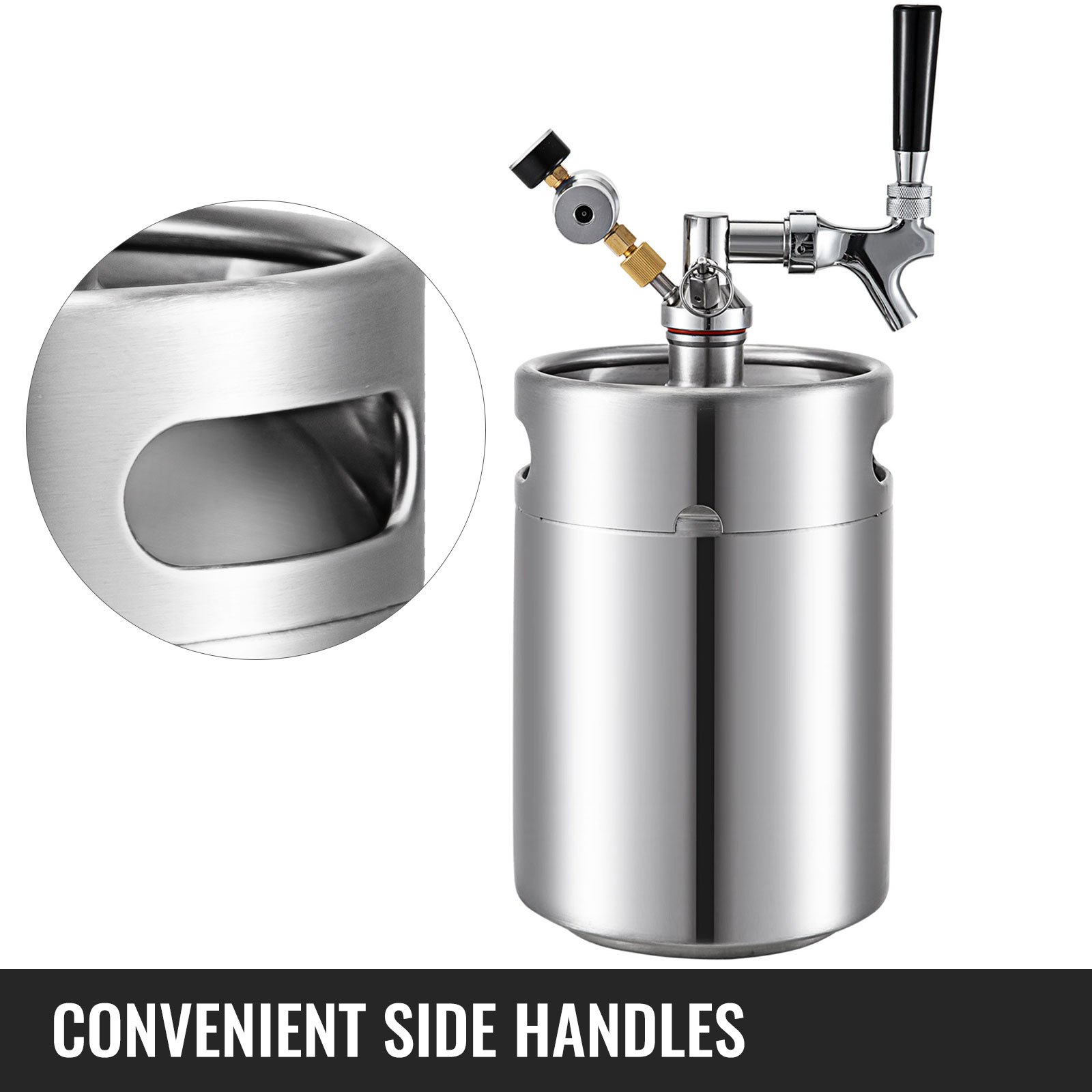 VEVOR Beer Mini Keg 169 Oz, Mini Keg Growler w/ Tap Faucet, Pressurized Growler 304 Stainless Steel Pressurized Beer Growler with Co2 Pressure Regulator, Beer Dispenser Portable Carbonated Growler