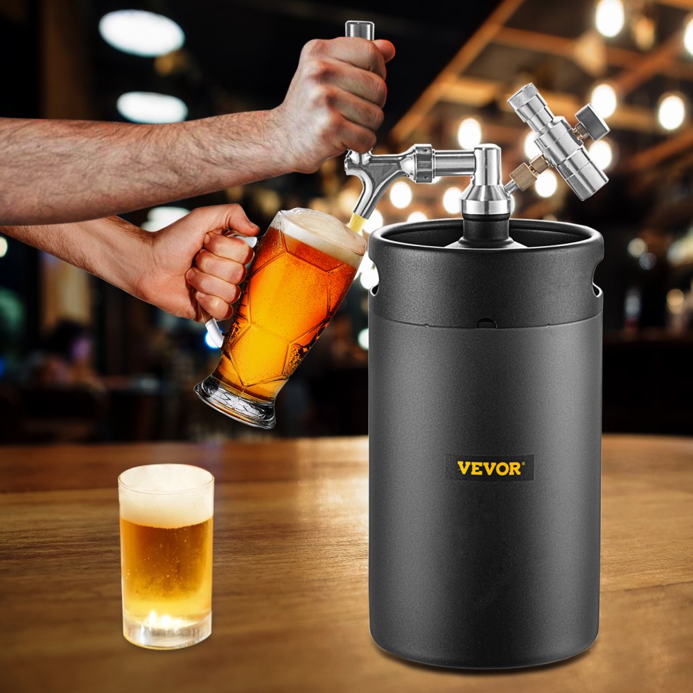 VEVOR Beer Growler Tap System, 270Oz Mini Keg, 8L Pressurized Beer Growler, 304 Stainless Steel Mini Keg Growler, Comes with Dual Pressure Display CO2 Regulator Faucet 20" Beer Hose Relief Ring, Black