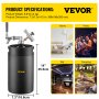 VEVOR Beer Growler Tap System, 270Oz Mini Keg, 8L Pressurized Beer Growler, 304 Stainless Steel Mini Keg Growler, Comes with Dual Pressure Display CO2 Regulator Faucet 20" Beer Hose Relief Ring, Black