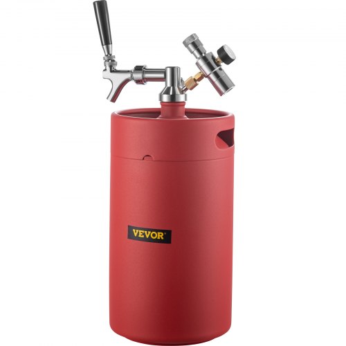 VEVOR Beer Growler Tap System, 270 Oz Mini Keg, 8L Pressurized Beer Growler, 304 Stainless Steel Mini Keg Growler, Comes with Dual Pressure Display CO2 Regulator Faucet 20" Beer Hose Relief Ring, Red
