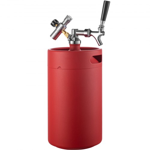 VEVOR Beer Growler Tap System, 270 Oz Mini Keg, 8L Pressurized Beer Growler, 304 Stainless Steel Mini Keg Growler, Comes with Dual Pressure Display CO2 Regulator Faucet 20" Beer Hose Relief Ring, Red