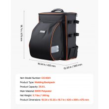 VEVOR 35.6L Welding Backpack 600D Polyester Welder Backpack for Tools and Helmet