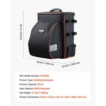 VEVOR 35.6L Welding Backpack 600D Polyester Welder Backpack for Tools and Helmet