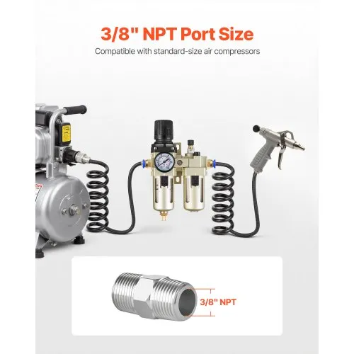 3/8 NPT Air Filter Regulator Lubricator Kit With Gauge - Water/Oil Trap (SFC400)