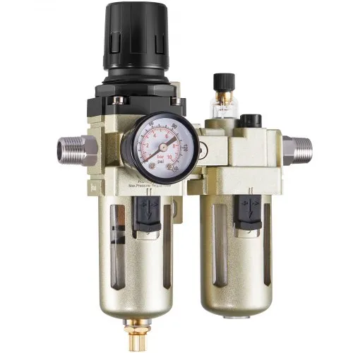 VEVOR Air Compressor Filter Regulator Lubricator (FRL) 3/8" Npt Air Compressor Water Separator Semi-Auto Drain Air-Drying System with 5m Brass