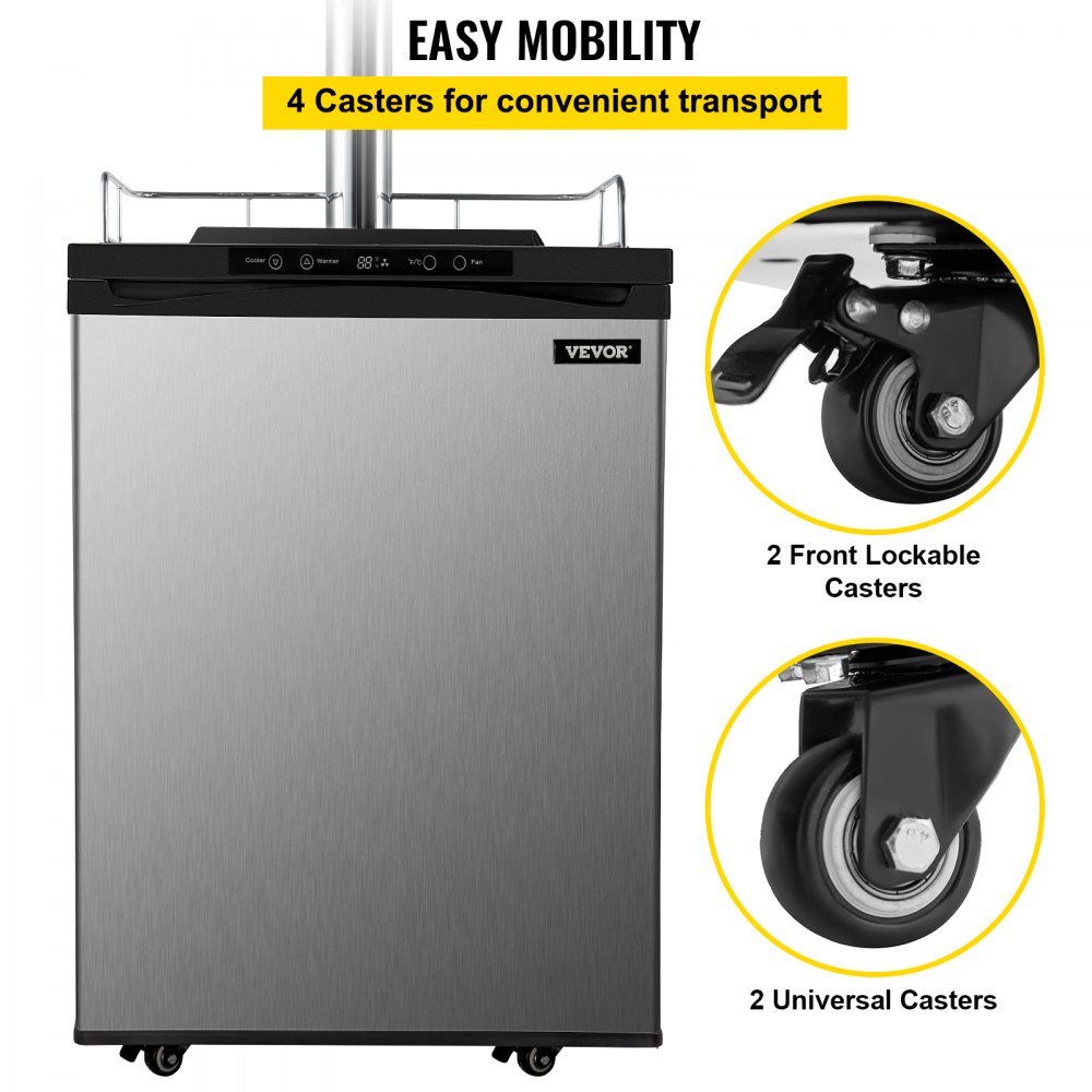 VEVOR Kegerators Beer Dispenser, Full Size Beer Kegerator Refrigerator, Single Tap Direct Draw Beer Dispenser w/LED Display, 23-83℉ Adjustable Dual Kegerator w/Complete Accessories, Stainless Steel