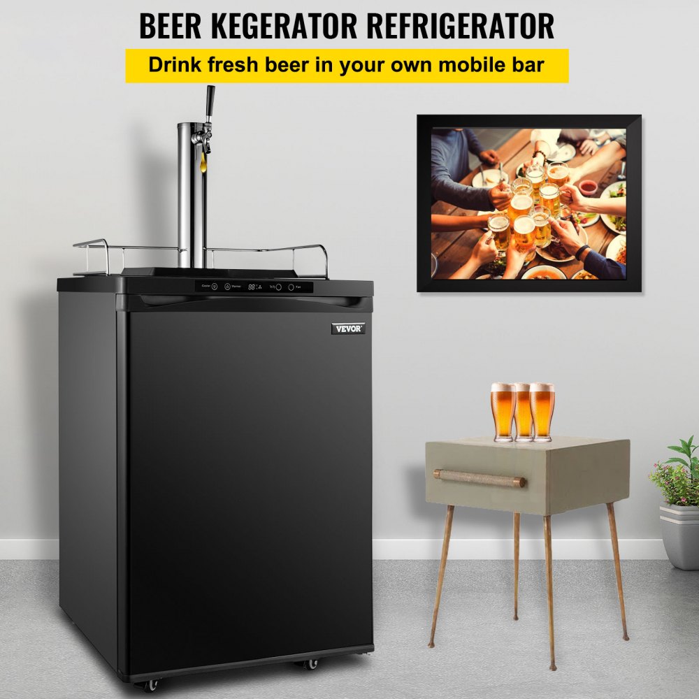 VEVOR Kegerators Beer Dispenser, Full Size Beer Kegerator Refrigerator, Single Tap Direct Draw Beer Dispenser w/LED Display, 23-83℉ Adjustable Dual Kegerator w/Complete Accessories, Black