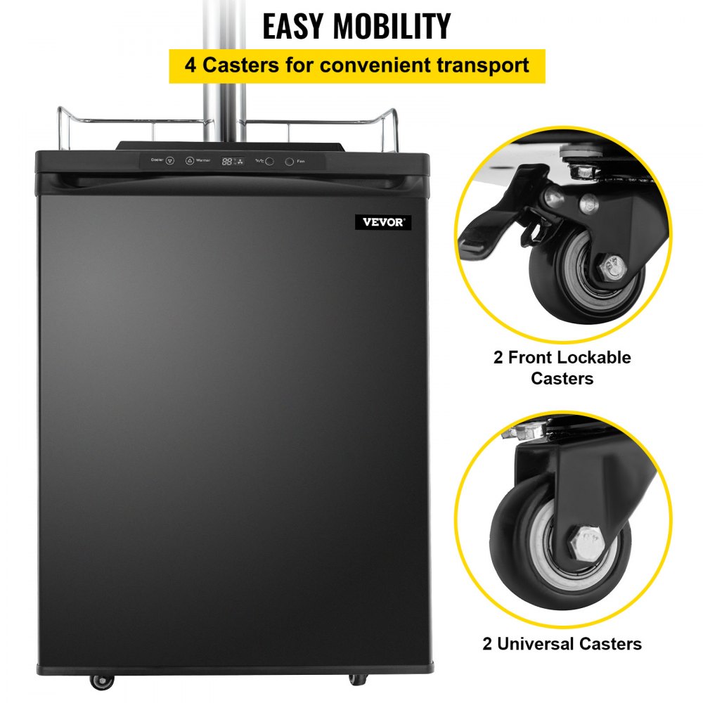 VEVOR Kegerators Beer Dispenser, Full Size Beer Kegerator Refrigerator, Single Tap Direct Draw Beer Dispenser w/LED Display, 23-83℉ Adjustable Dual Kegerator w/Complete Accessories, Black