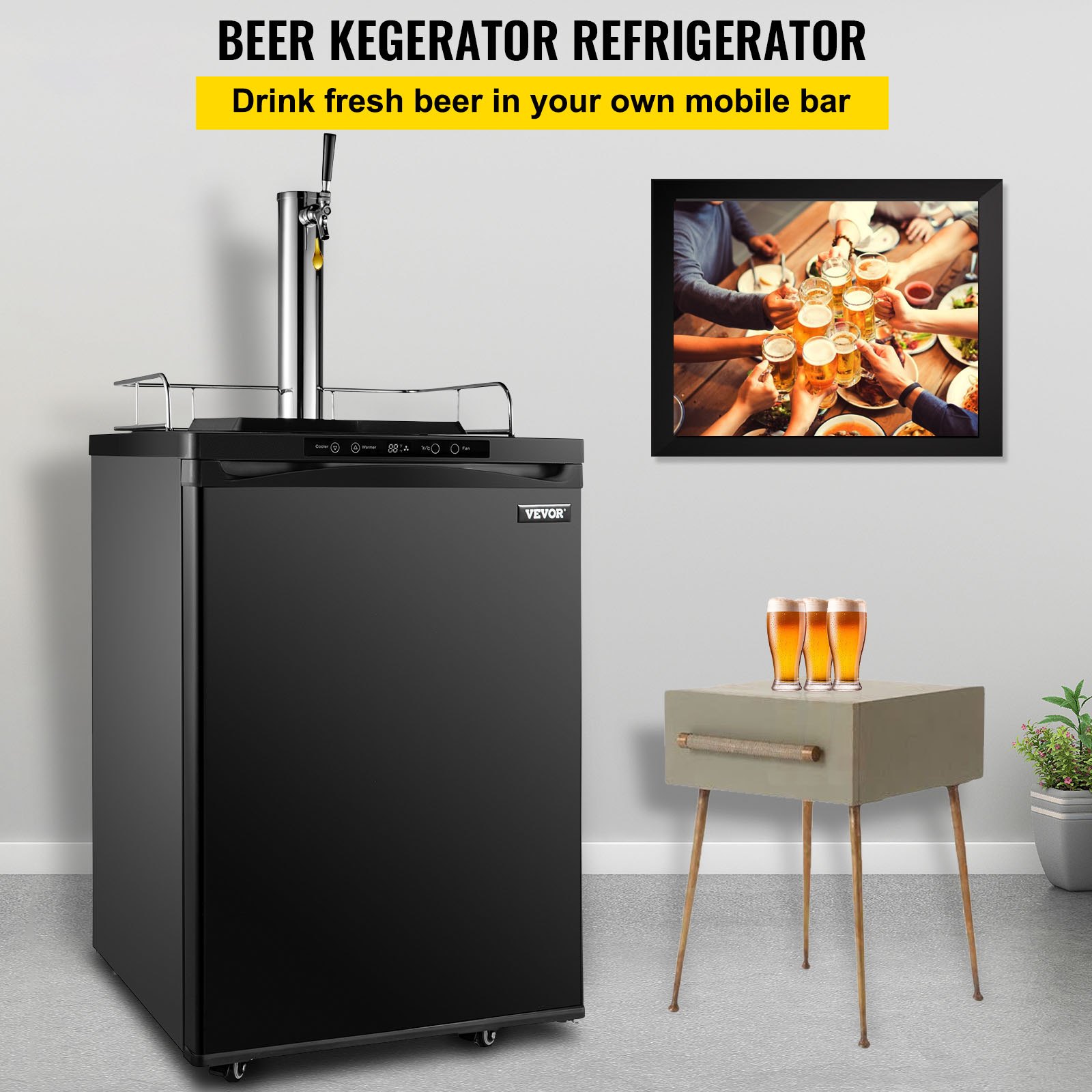 VEVOR Kegerators Beer Dispenser, Full Size Beer Kegerator Refrigerator, Single Tap Direct Draw Beer Dispenser w/LED Display, 23-83℉ Adjustable Dual Kegerator w/Complete Accessories, Black