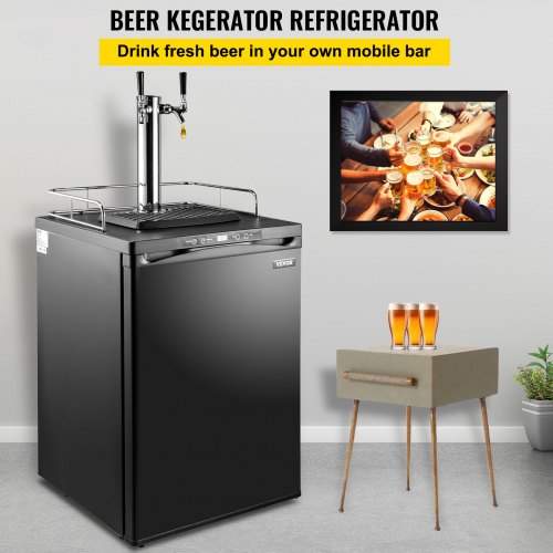 VEVOR Kegerators Beer Dispenser, Full Size Beer Kegerator Refrigerator, Double Taps Direct Draw Beer Dispenser w/LED Display, 23-83℉ Adjustable Dual Kegerator w/Complete Accessories, Black