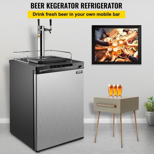 VEVOR Kegerators Beer Dispenser, Full Size Beer Kegerator Refrigerator, Double Taps Direct Draw Beer Dispenser w/LED Display, 23-83℉ Adjustable Dual Kegerator w/Complete Accessories, Stainless Steel