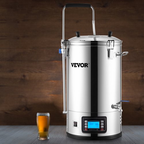 VEVOR Electric Brewing System, 9.2 Gal/35 L Brewing Pot, All-in-One Home Beer Brewer w/Pump, Mash Boil Device w/Panel, Auto/Manual Mode 100-1800W Power 25-100℃ Temp 1-180 min Timer Recipe Memory