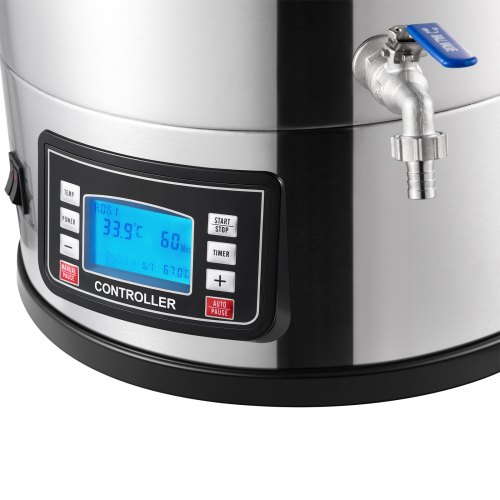 VEVOR Electric Brewing System, 9.2 Gal/35 L Brewing Pot, All-in-One Home Beer Brewer w/Pump, Mash Boil Device w/Panel, Auto/Manual Mode 100-1800W Power 25-100℃ Temp 1-180 min Timer Recipe Memory