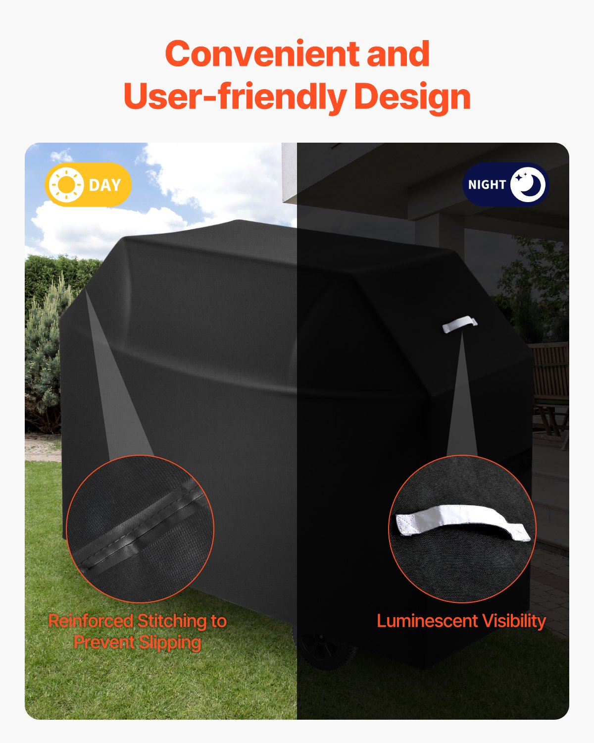 VEVOR Grill Cover, 60 inch BBQ Covers for Outdoor Grills, Waterproof, Fade Resistant, Weather Resistant Heavy Duty 600D Polyester, Easy On/Off, with Hook-and-Loop Straps, Black