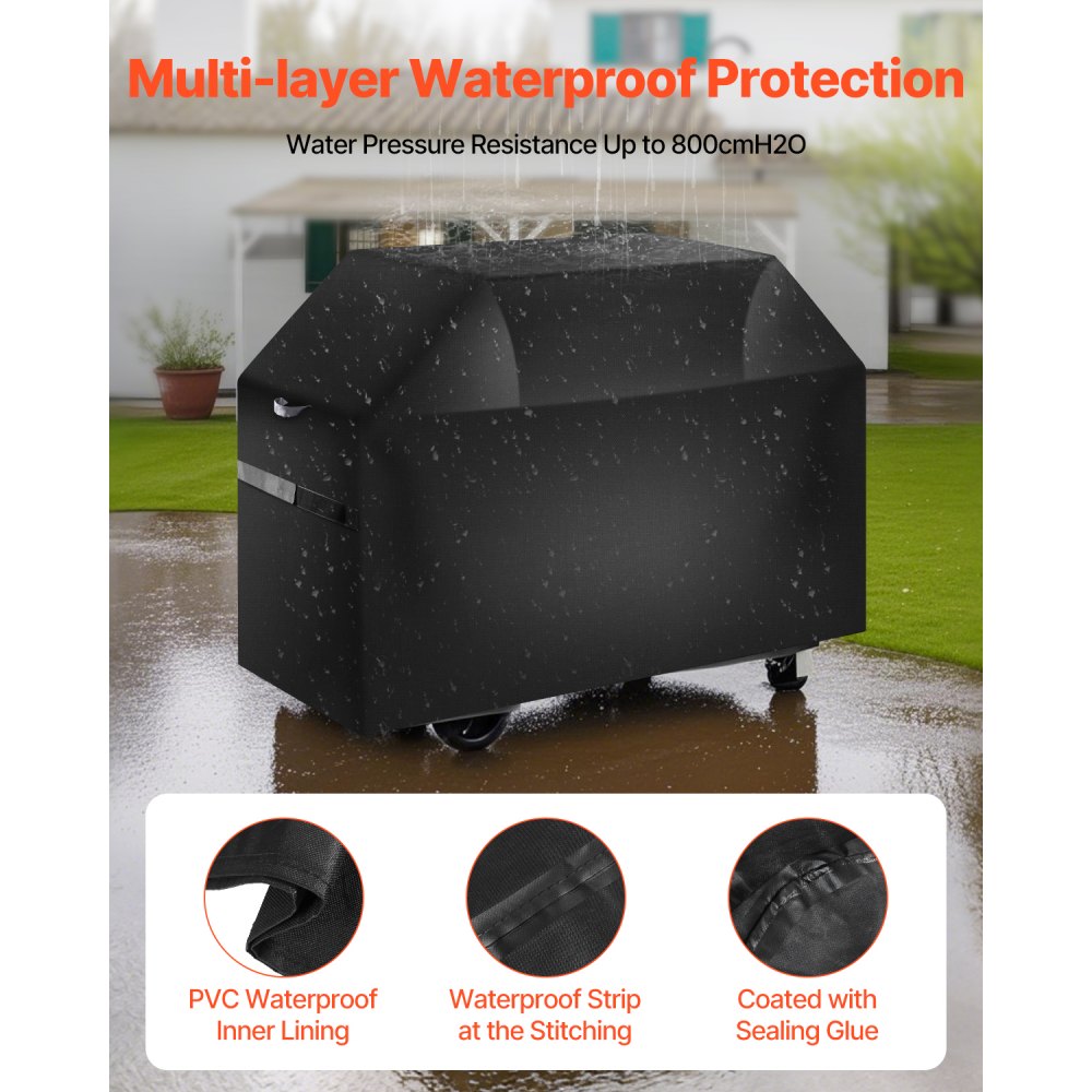 VEVOR Grill Cover, 65 inch BBQ Covers for Outdoor Grills, Waterproof, Fade Resistant, Weather Resistant Heavy Duty 600D Polyester, Easy On/Off, with Hook-and-Loop Straps, Black