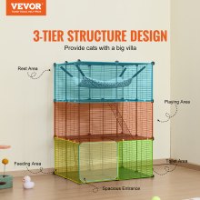 VEVOR Large 3-tier Cat Cage 28 x 28 x 41" Metal Wire Playpen Catio with Hammock