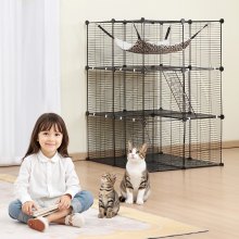 VEVOR Large 3-tier Cat Cage 28 x 28 x 41" Metal Wire Playpen Catio with Hammock