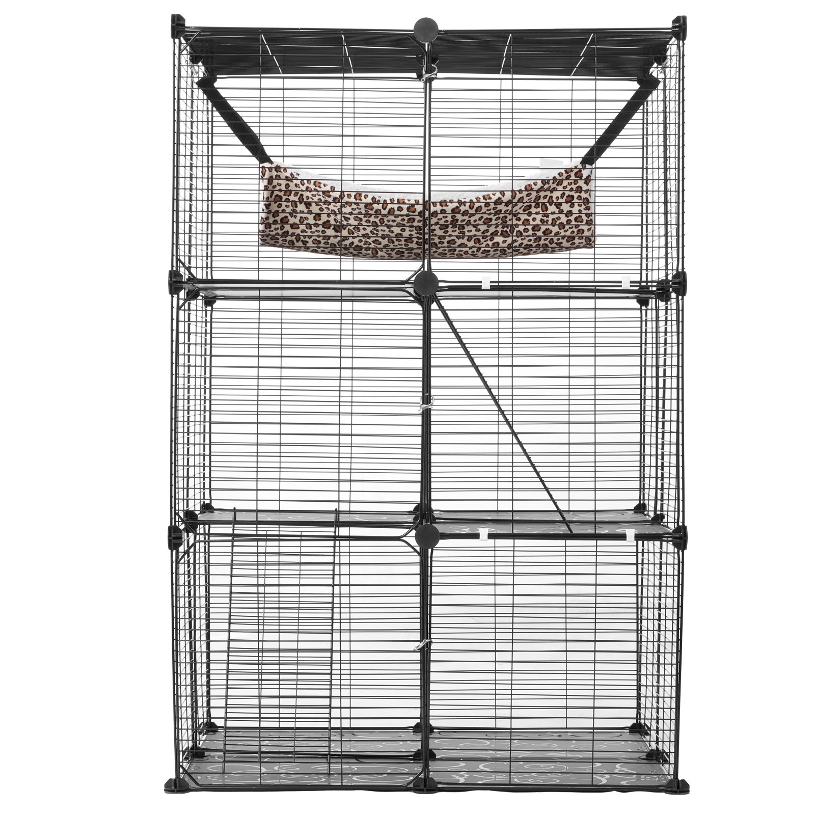VEVOR Large 3-tier Cat Cage, 28 x 28 x 41", DIY Detachable Metal Wire Durable Cat Enclosure, with Large Hammock 2 Ramp Ladders, Fit for Cats Exercise Indoor ＆ Outdoor, Ease of Assembly, Black