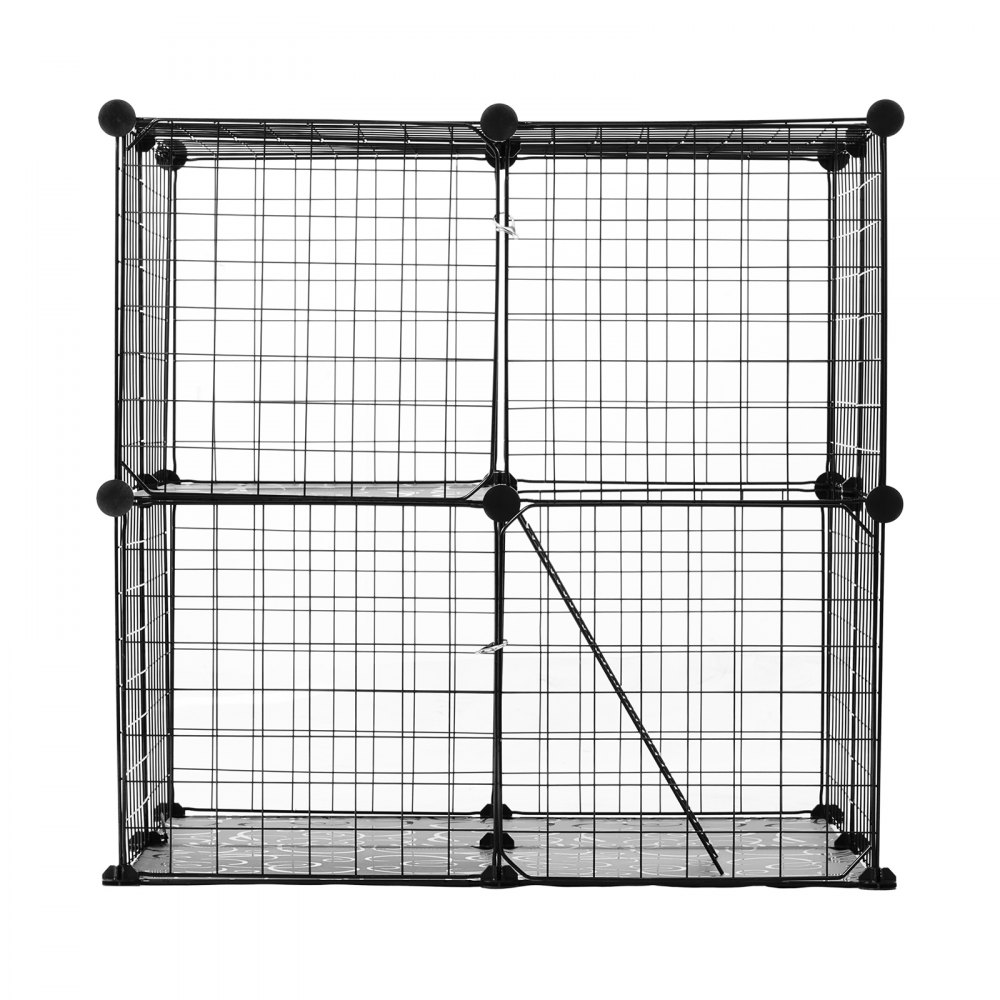 VEVOR Large 2-tier Cat Cage, 28 x 28 x 28", DIY Detachable Metal Wire Cat Enclosure, with Ramp Ladder Adjustable Resting Platform, Crate Large Indoor ＆ Outdoor Exercise Place for Small Animals, Black