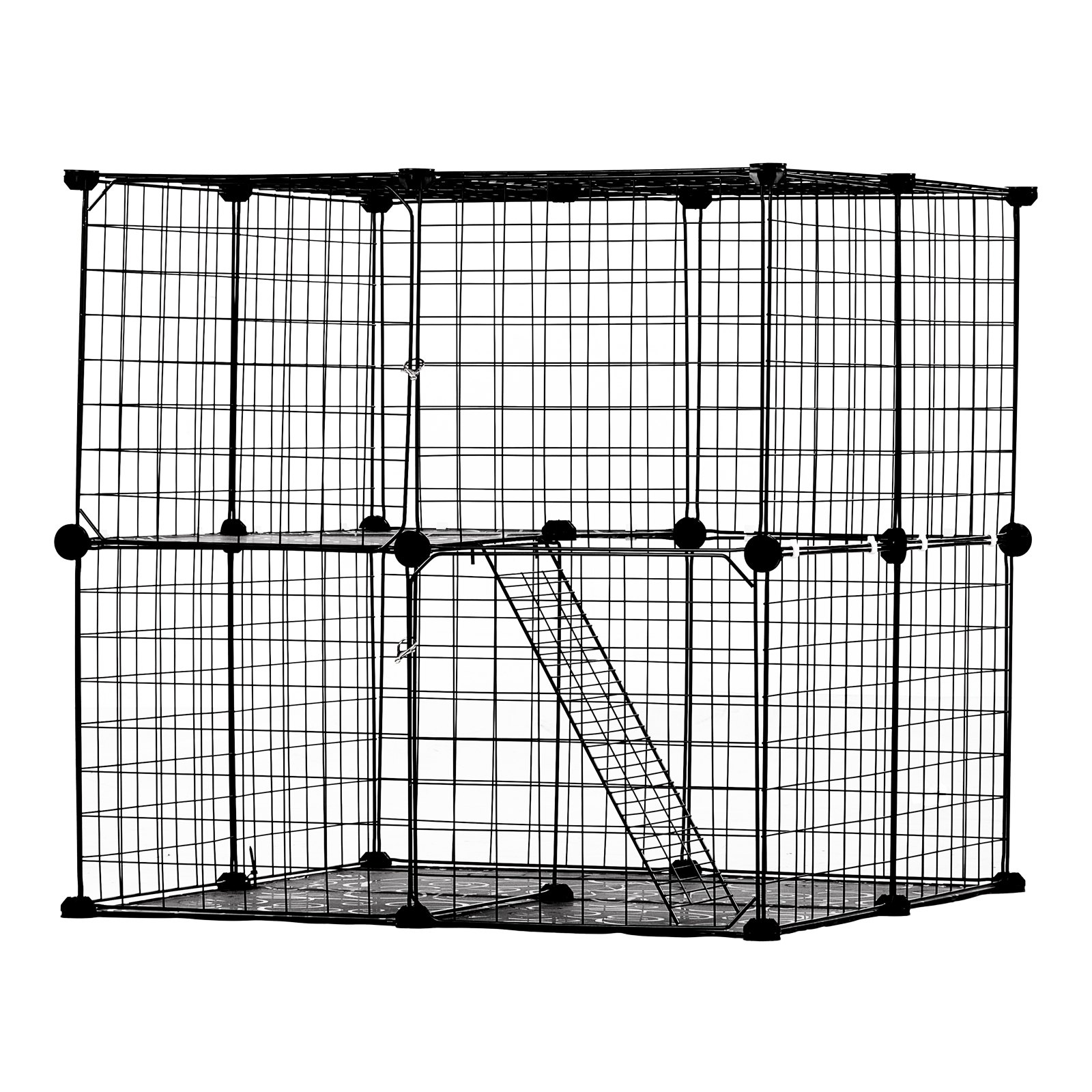 VEVOR Large 2-tier Cat Cage, 28 x 28 x 28", DIY Detachable Metal Wire Cat Enclosure, with Ramp Ladder Adjustable Resting Platform, Crate Large Indoor ＆ Outdoor Exercise Place for Small Animals, Black