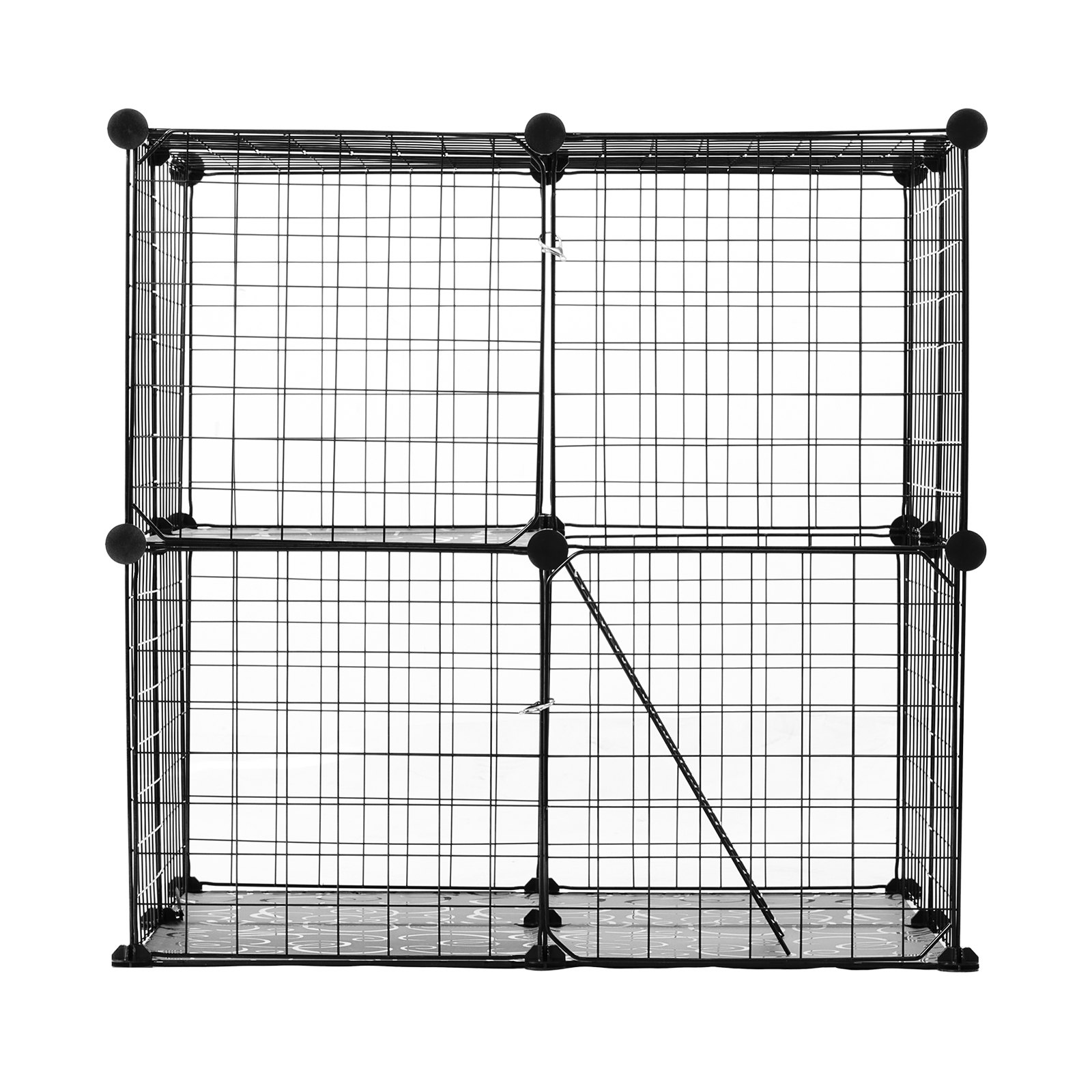 VEVOR Large 2-tier Cat Cage, 28 x 28 x 28", DIY Detachable Metal Wire Cat Enclosure, with Ramp Ladder Adjustable Resting Platform, Crate Large Indoor ＆ Outdoor Exercise Place for Small Animals, Black