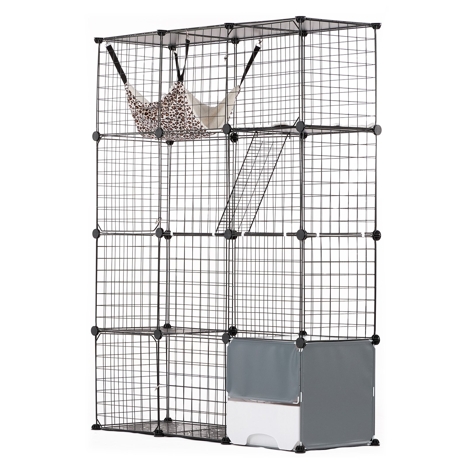 VEVOR Large 4-tier Cat Cage, 41 x 14 x 55", Detachable Metal Wire Cat Enclosure, with Litter Box Hammock Ramp ladders, Indoor & Outdoor Crate Exercise Place Ideal for Kitty, Small Animals, Black