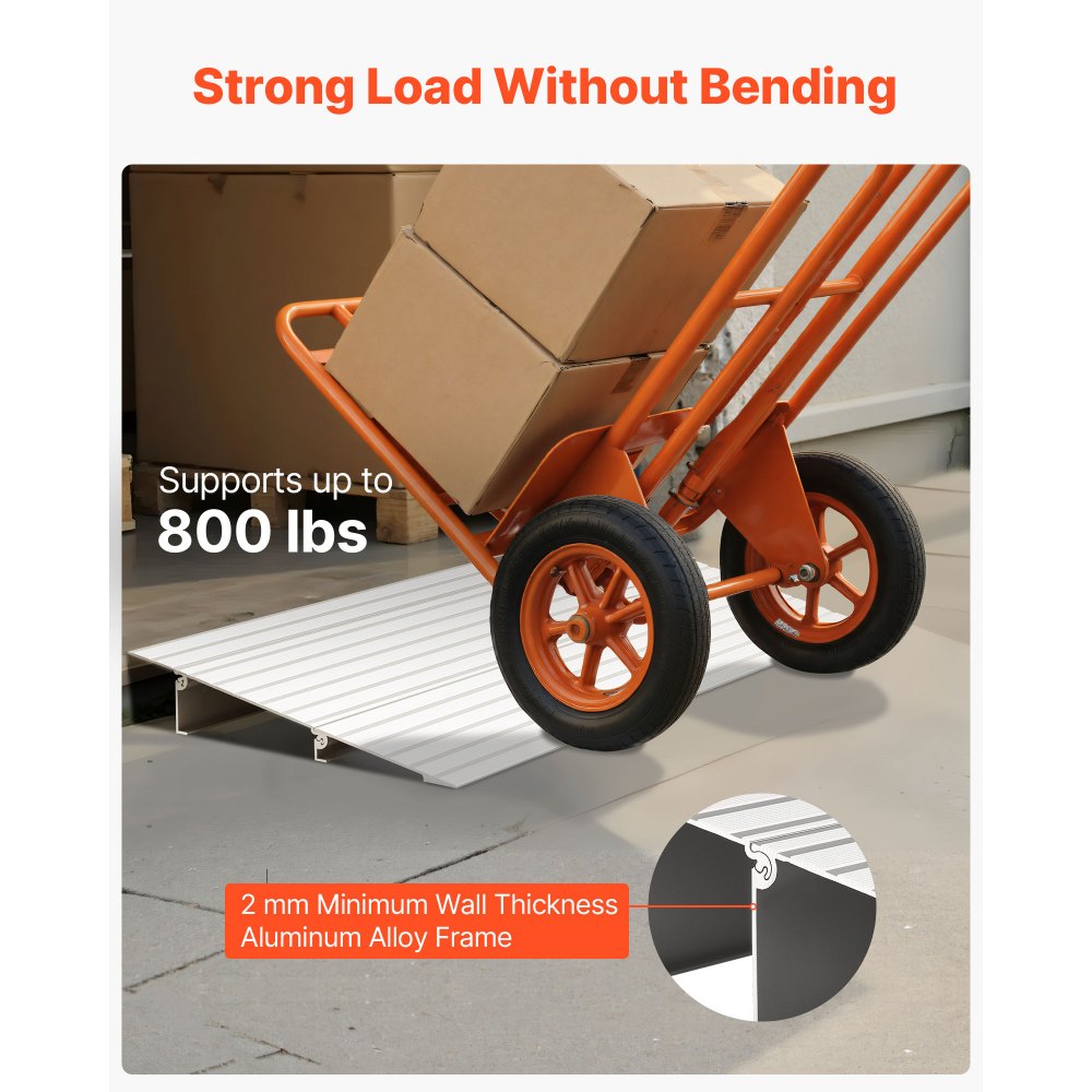 VEVOR Door Threshold Ramp, 59 mm Rise, Aluminum Alloy Threshold Ramp Rated 363 kg Load Capacity, Handicap Ramps for Home Steps for Wheelchair, Scooters, Power Chairs, Walkers, Bicycle, Tricycle
