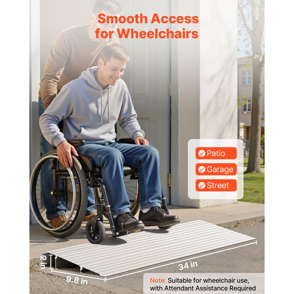 VEVOR Door Threshold Ramp, 2 inch Rise, Aluminum Alloy Threshold Ramp Rated 800 lbs Load Capacity, Handicap Ramps for Home Steps for Wheelchair, Scooters, Power Chairs, Walkers, Bicycle, Tricycle