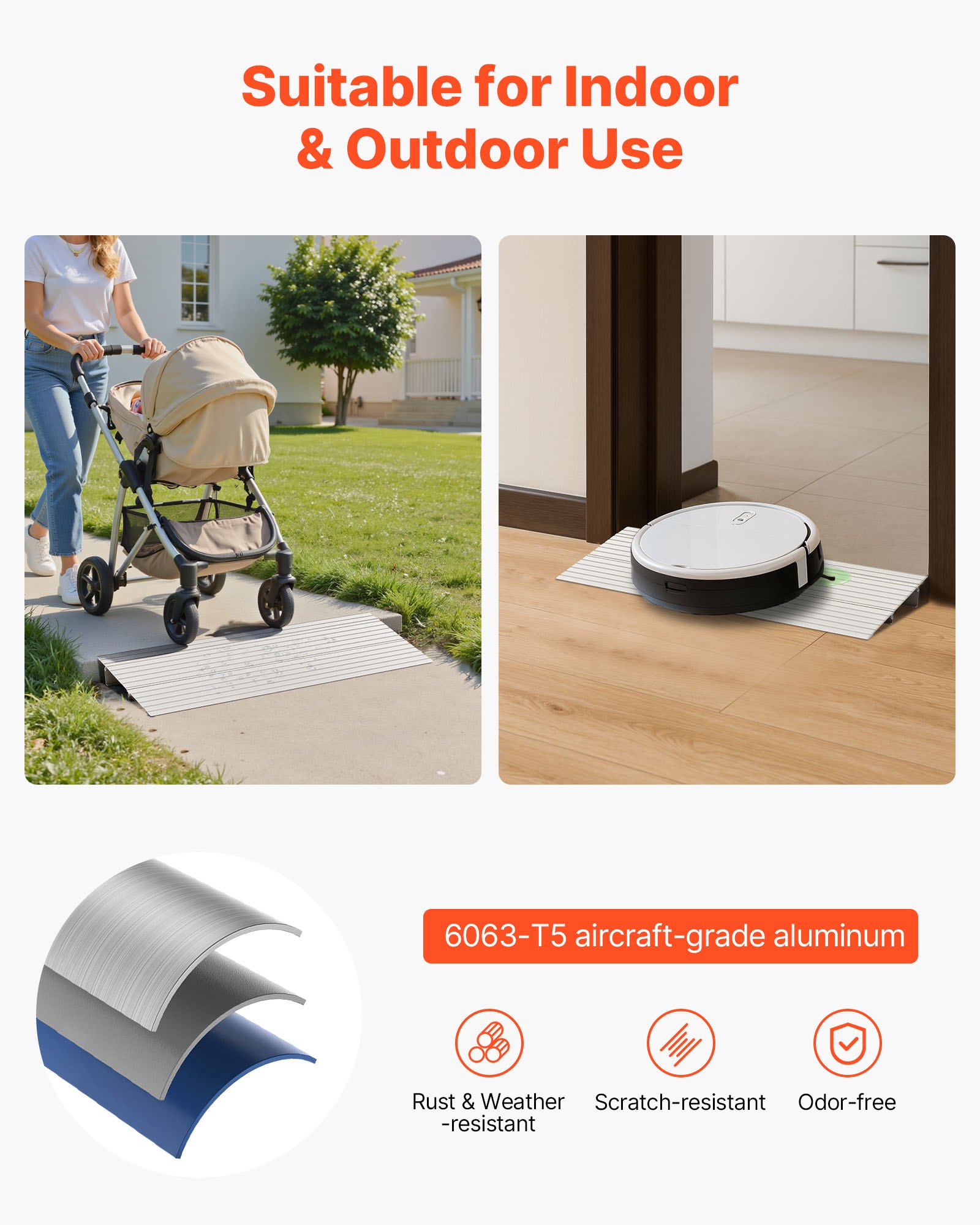 VEVOR Door Threshold Ramp, 2 inch Rise, Aluminum Alloy Threshold Ramp Rated 800 lbs Load Capacity, Handicap Ramps for Home Steps for Wheelchair, Scooters, Power Chairs, Walkers, Bicycle, Tricycle