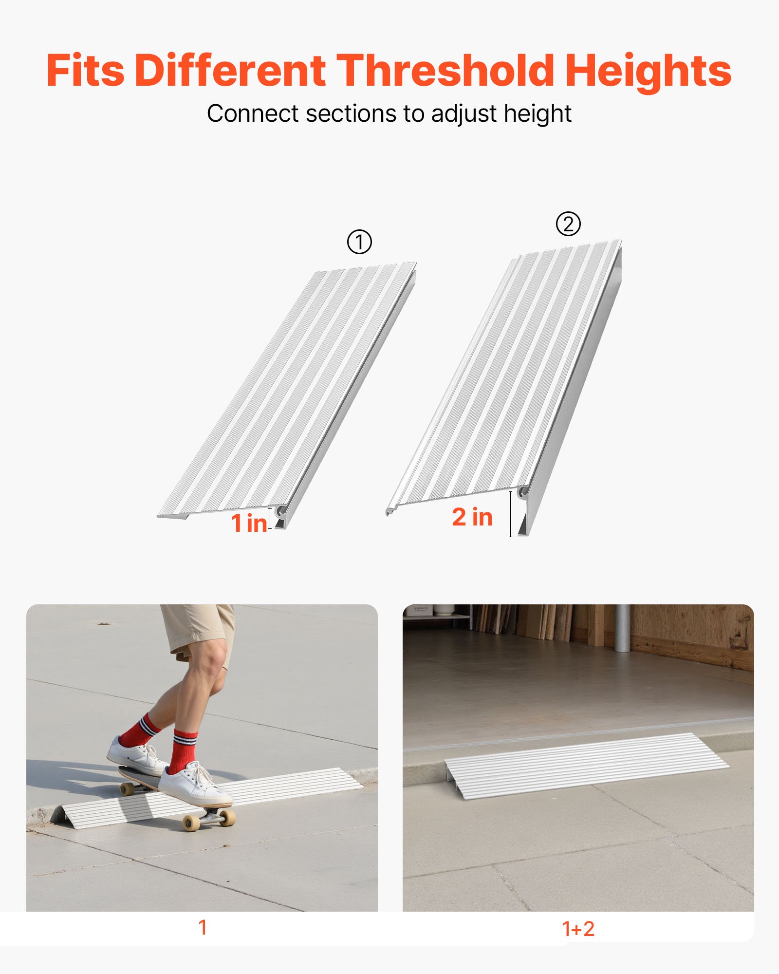 VEVOR Door Threshold Ramp, 2 inch Rise, Aluminum Alloy Threshold Ramp Rated 800 lbs Load Capacity, Handicap Ramps for Home Steps for Wheelchair, Scooters, Power Chairs, Walkers, Bicycle, Tricycle