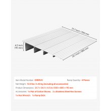 VEVOR Door Threshold Ramp, 4 inch Rise, Aluminum Alloy Threshold Ramp Rated 800 lbs Load Capacity, Handicap Ramps for Home Steps for Wheelchair, Scooters, Power Chairs, Walkers, Bicycle, Tricycle