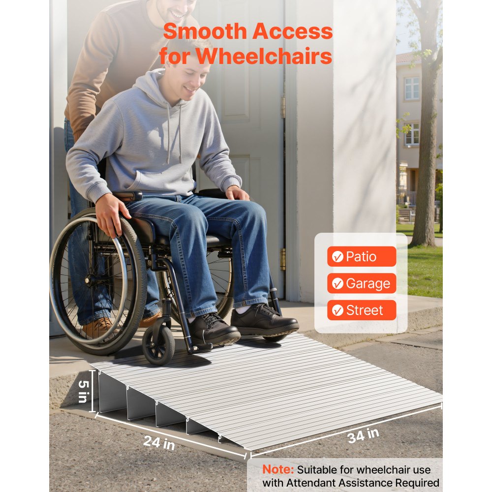 VEVOR Door Threshold Ramp, 5 inch Rise, Aluminum Alloy Threshold Ramp Rated 800 lbs Load Capacity, Handicap Ramps for Home Steps for Wheelchair, Scooters, Power Chairs, Walkers, Bicycle, Tricycle