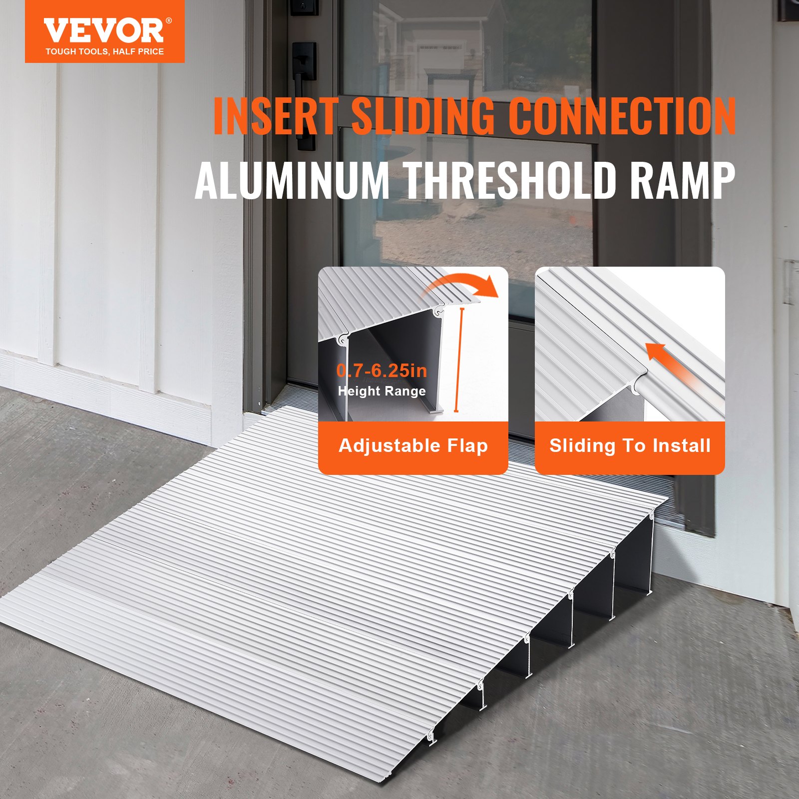 VEVOR Door Threshold Ramp, 6" Rise, 800 lbs Load Capacity, Door Ramp for Wheelchairs, Aluminum Threshold Ramp for Doorways, Adjustable Modular Threshold Ramp for Wheelchairs, Scooters, Power Chairs