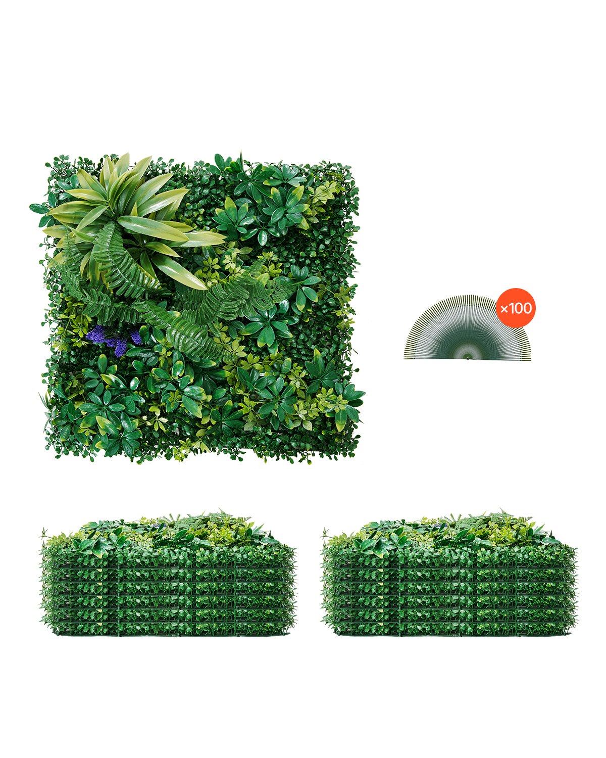 VEVOR Artificial Grass Wall Panels, 12 PCS 20 x 20 inch, 3D Combination Greenery Boxwood  Panel for Indoor Outdoor Green Decor & Ivy Fence Covering, Privacy Backdrop Wall Hedge Screen for Garden