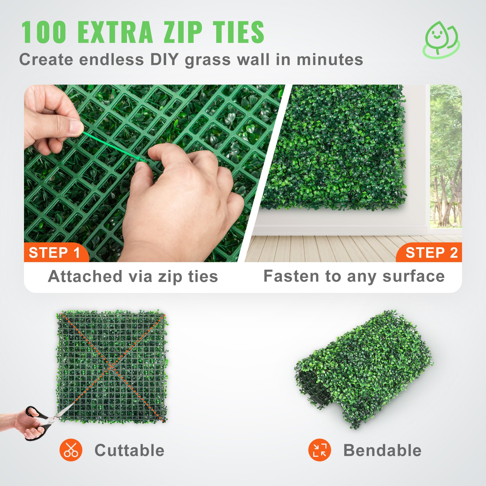 VEVOR 12PCS 248 x 248 mm Artificial Boxwood Panels, Boxwood Hedge Wall Mat,Artificial Grass Backdrop Wall, Privacy Hedge Screen UV Protected for Outdoor Indoor Garden Fence Backyard