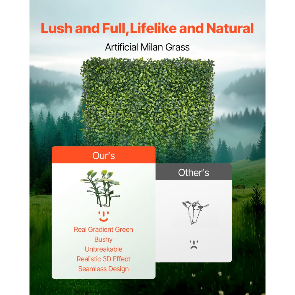 Panouri de perete din gazon artificial VEVOR, 40 x 120 inch, panou Milan Grass Greenery din buxus pentru decor verde interior și exterior și acoperire gard cu iederă, fundal pentru intimitate, ecran de gard viu pentru grădină