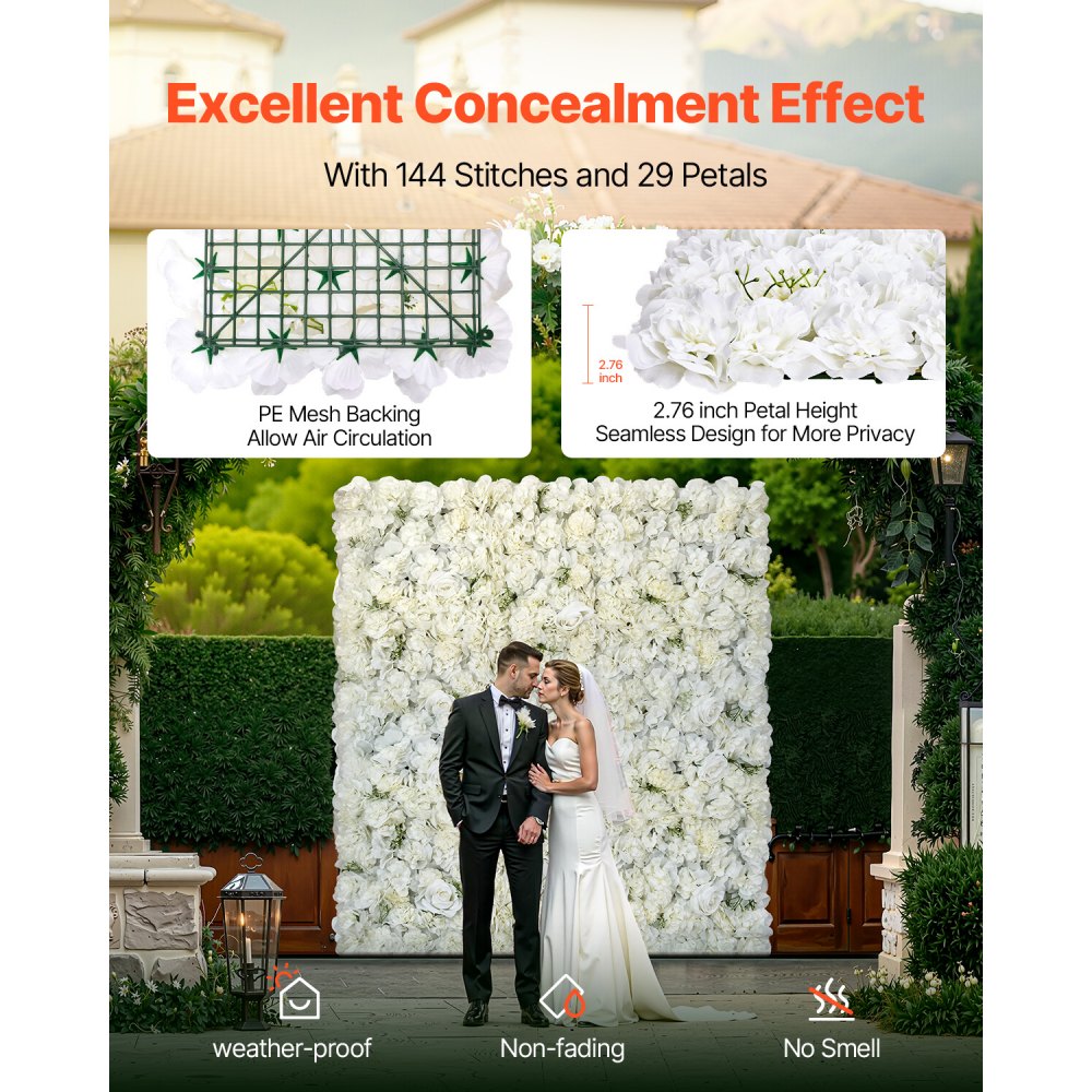 VEVOR 3D Flower Wall Panel, 24 PCS 15 x 15 inch, Artificial Floral Wall Background Mesh Backing Mat,Seamless Design&Easy Installation for Wedding Valentines Day Home Baby Party Backdrop Decor,White