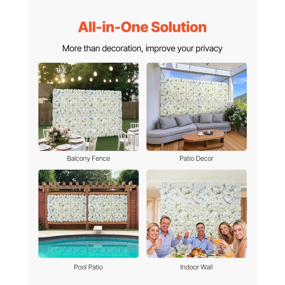 VEVOR 3D Flower Wall Panel, 24 PCS 380 x 380 mm, Artificial Floral Wall Background Mesh Backing Mat,Seamless Design&Easy Installation for Wedding Valentines Day Home Baby Party Backdrop Decor,White